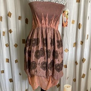 Elegant Strapless Pink and Brown Dress